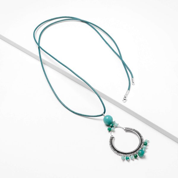 Amazonite long necklace with leather marybola